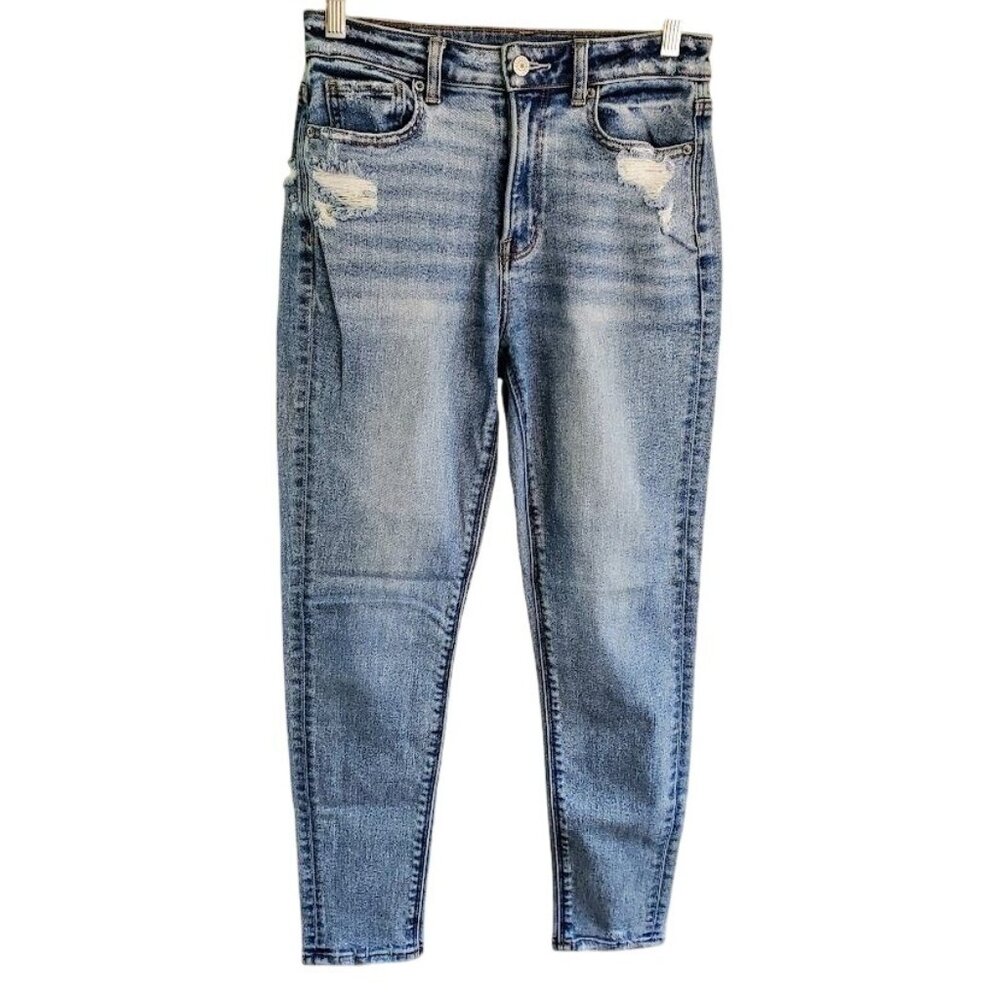 American Eagle Mom Jeans 0 Regular Light Wash Distressed Stretch High Rise 90s